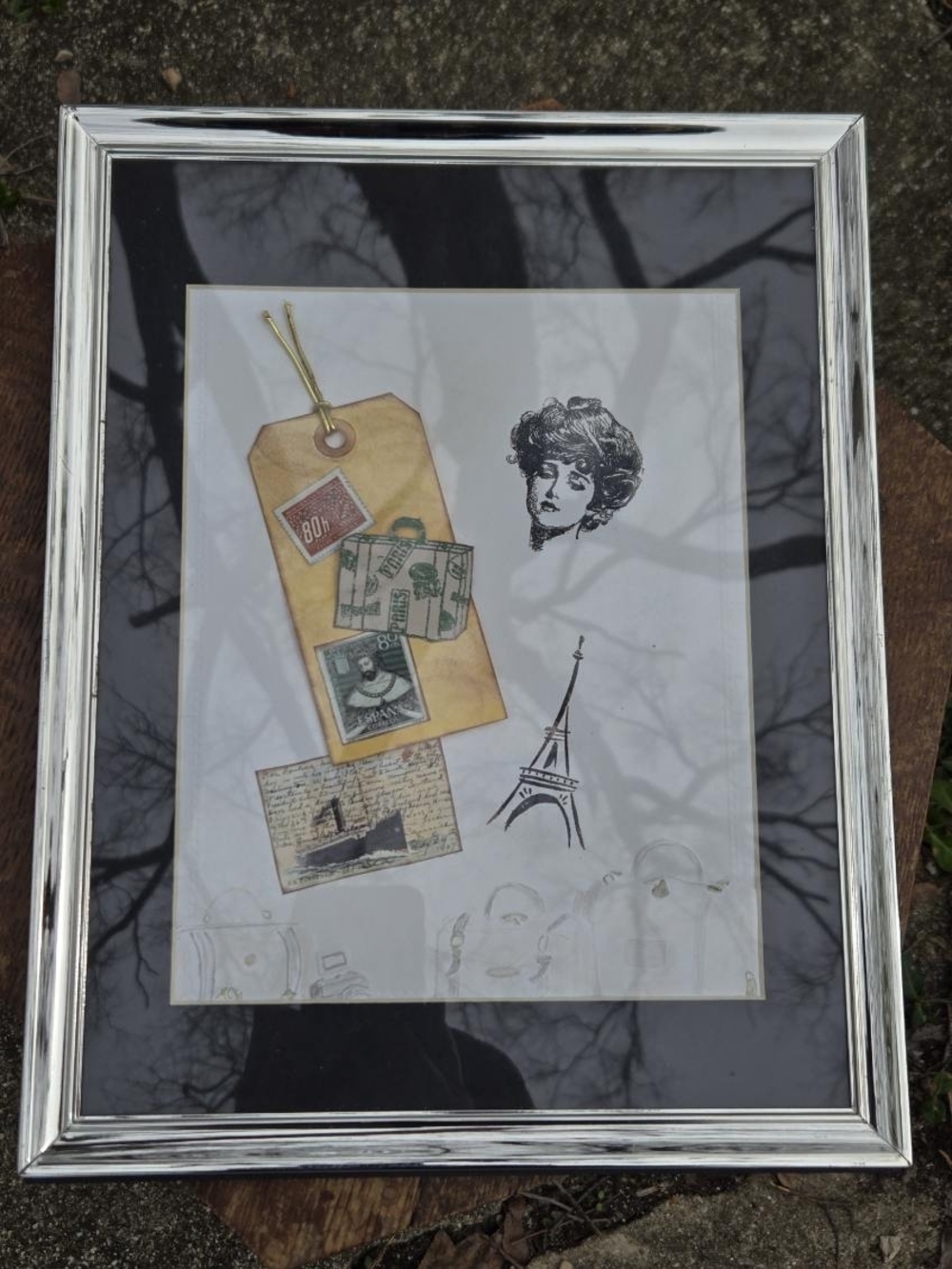 Vtg. Framed Assemblage Woman Tickets Parisan Signed MC 81.